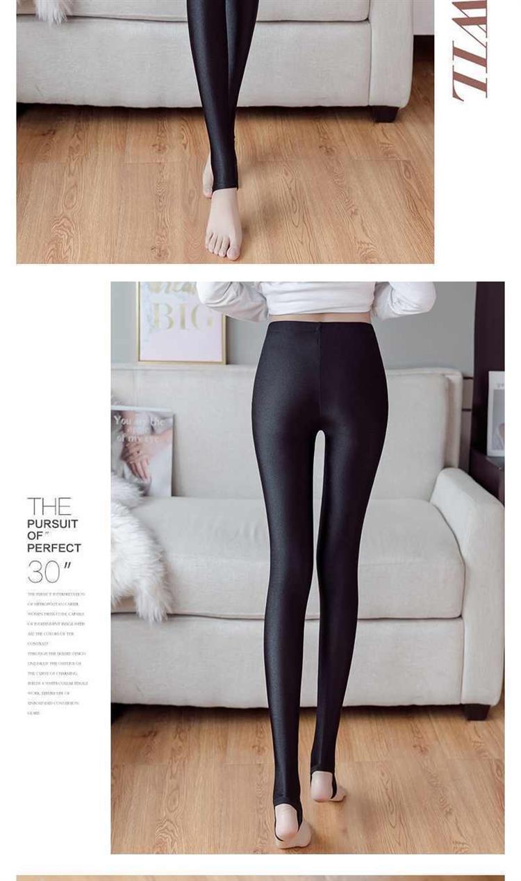 春秋冬季冰丝加绒光泽裤保暖打底裤女九分弹力健美裤踩脚显瘦外穿