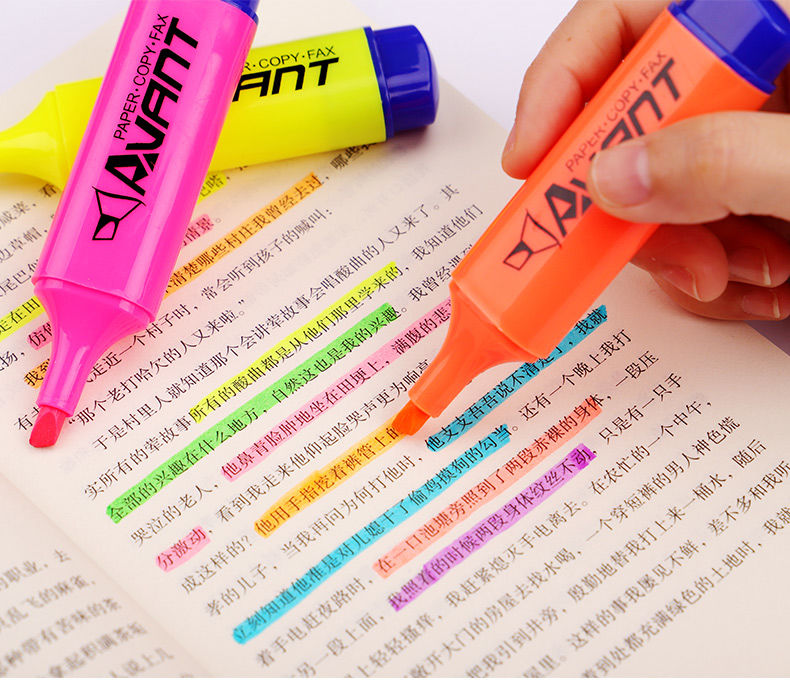 荧光笔记号笔莹光笔粗划重点彩笔画学生用标记笔醒目记号7个颜色各1支