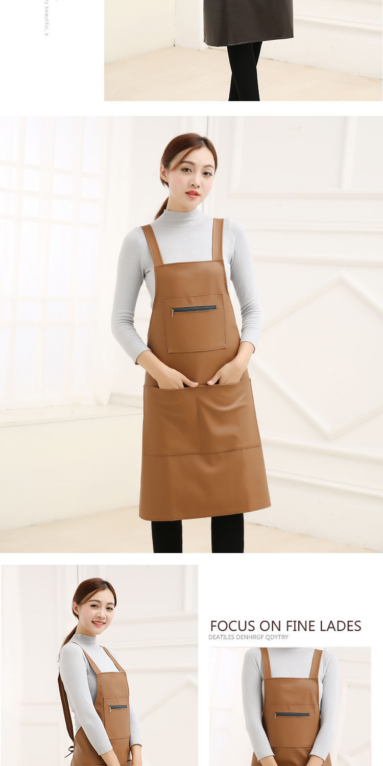 韩版厨房做饭防水防油背心式围裙pu皮围腰成人罩衣长款男女工作服红色