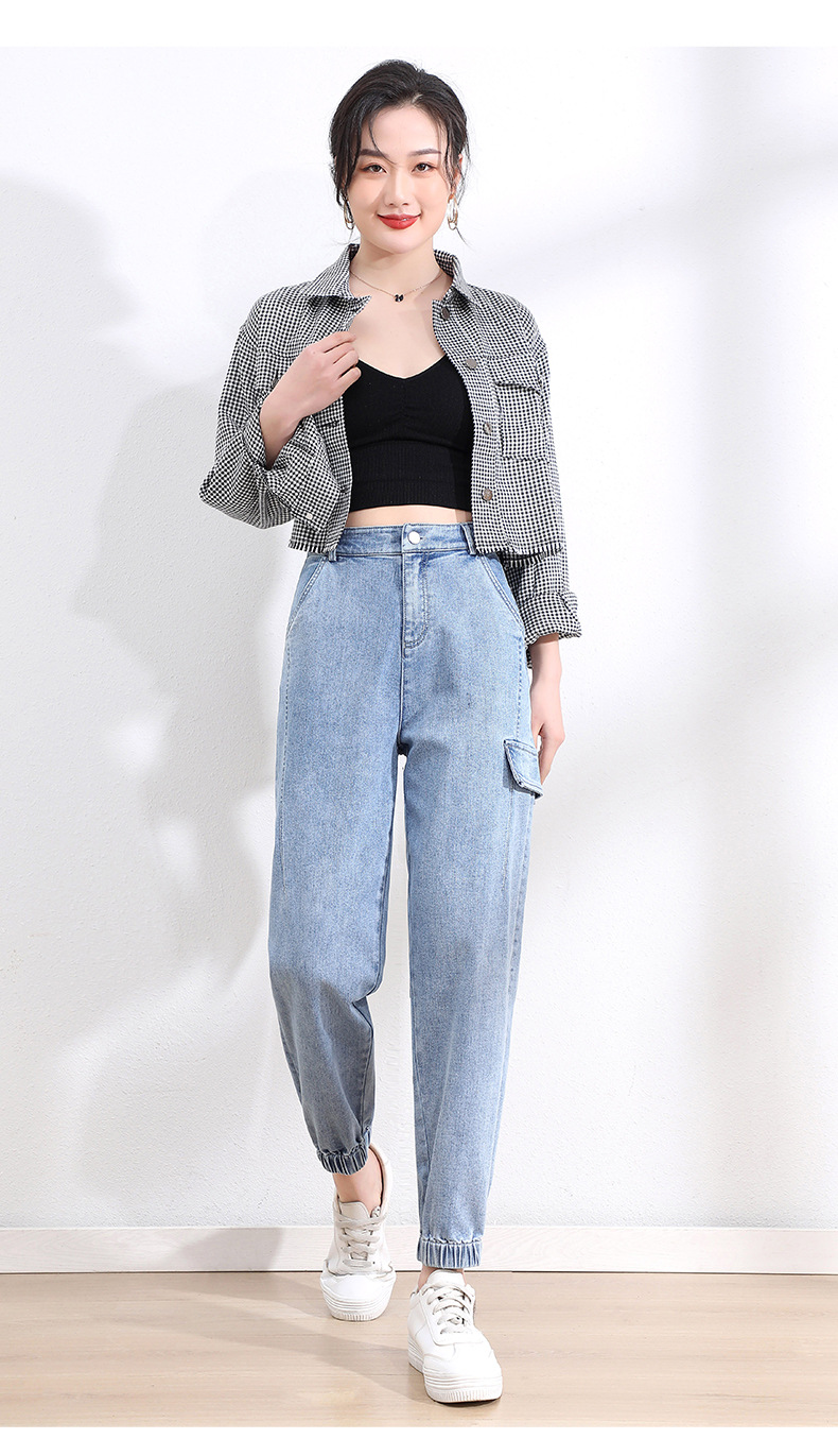 工装牛仔裤女2021春季新款老爹裤九分裤束脚裤哈伦裤萝卜裤