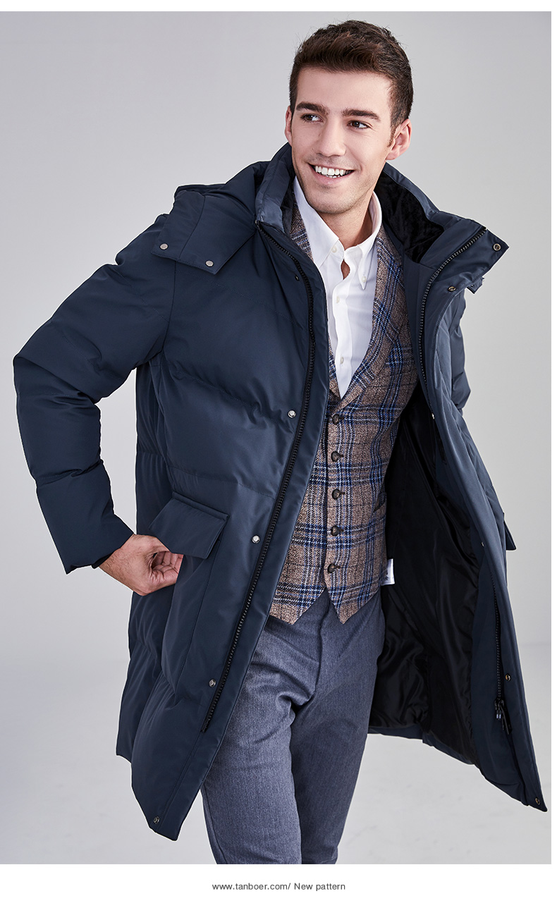 坦博尔新款加厚羽绒服男中长款休闲可拆卸帽秋冬保暖外套ta19669