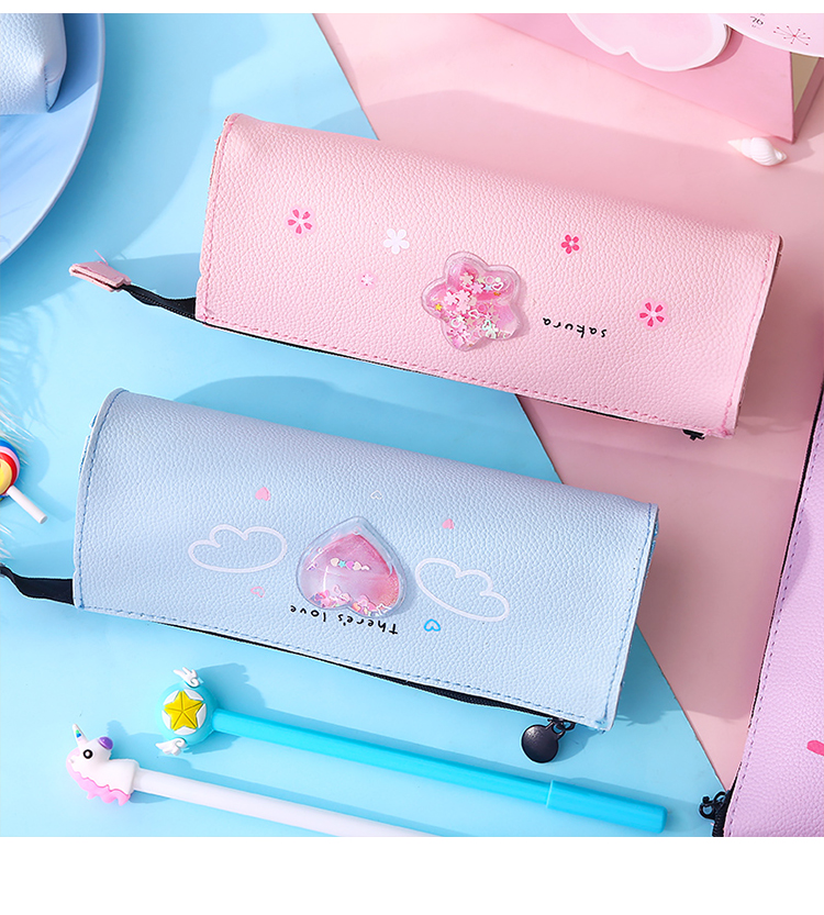 韩国可爱少女心pu皮拉链入油笔袋小清新学生用文具盒收纳铅笔袋