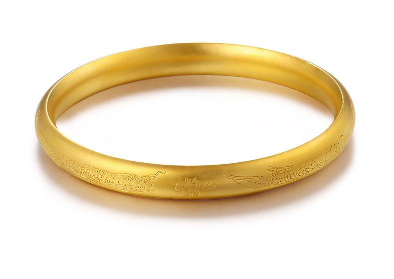 黄金码头足金999古法金龙凤呈祥手镯送礼婚庆龙凤镯子