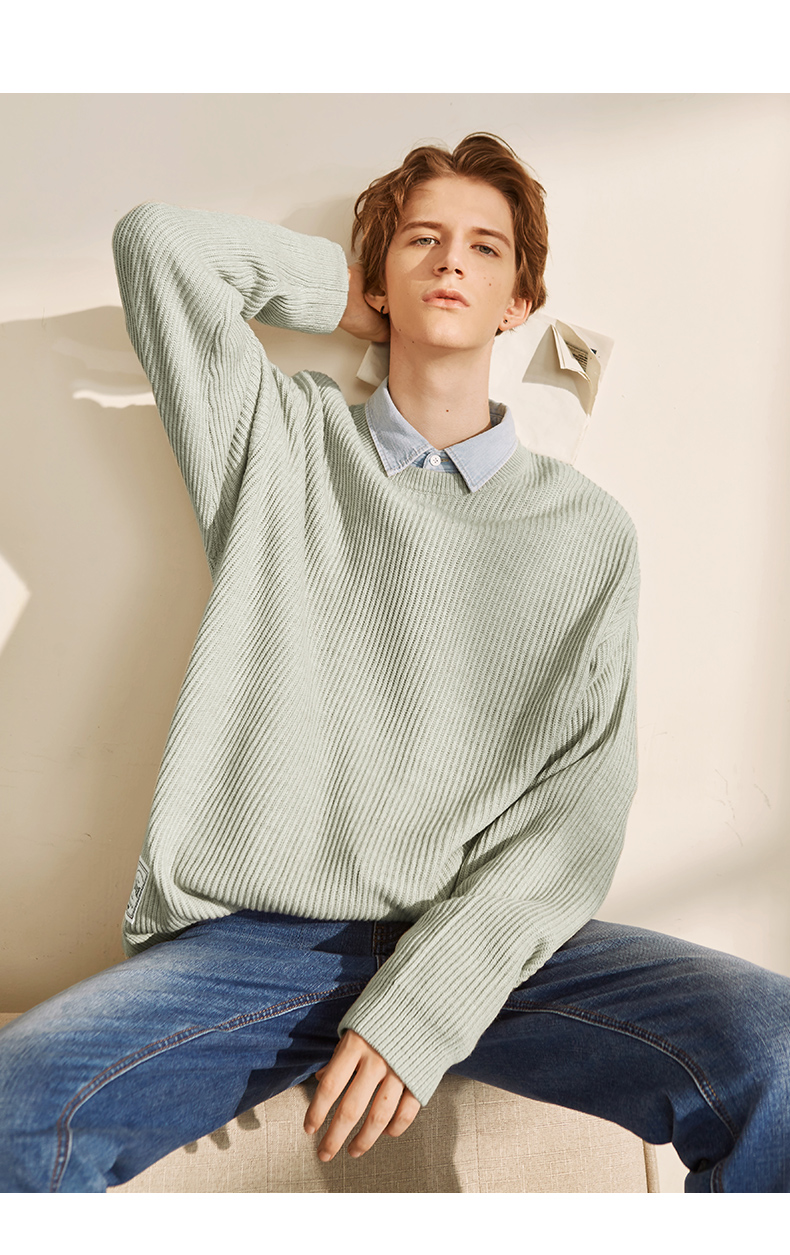 21男装秋季纯色毛衣男宽松圆领针织衫男长袖套头衫男生青年线衣