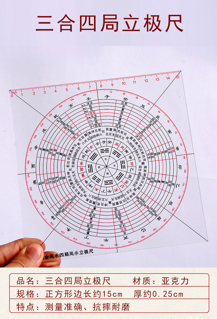 宏图好运 三合立极尺二十四山罗盘水法布局三合四局罗盘立极尺 三合四