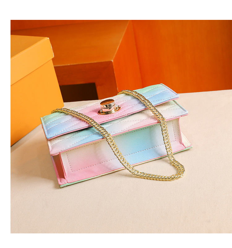 香港代购真皮小ck女包百搭彩虹包今年流行菱格链条单肩斜挎包彩虹包