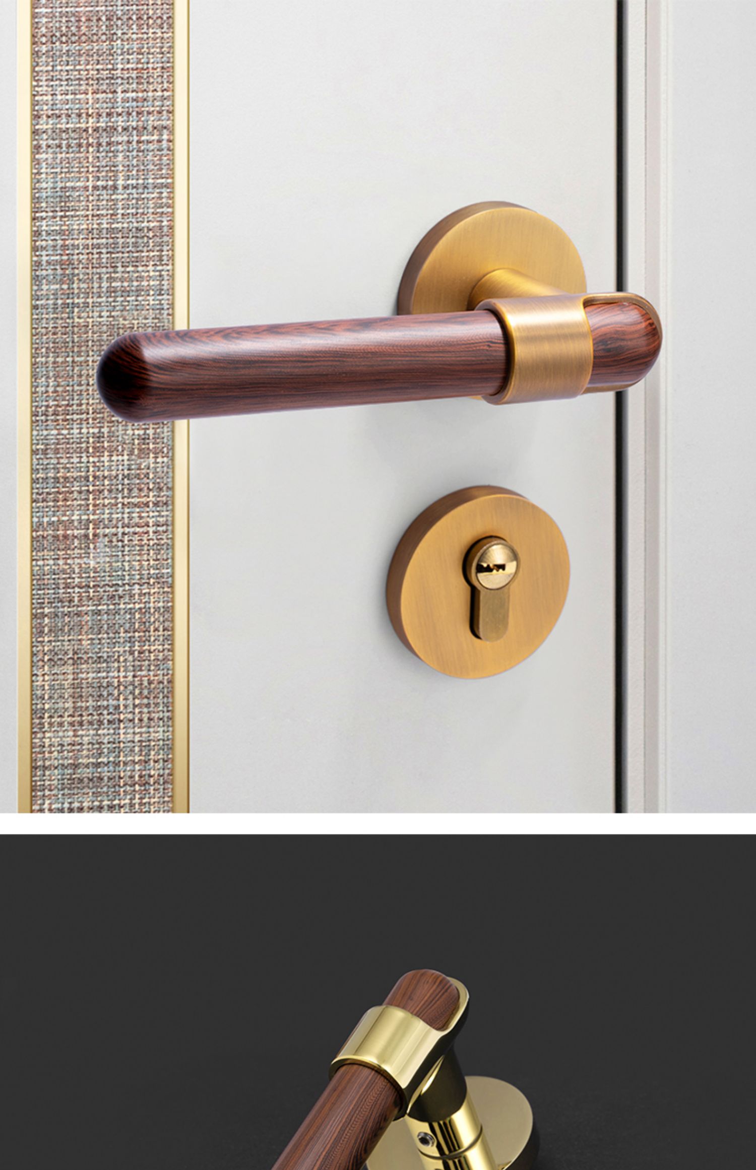 jing ping新中式门锁室内房门锁卧室磁吸门把手锁具门锁家用木门分体