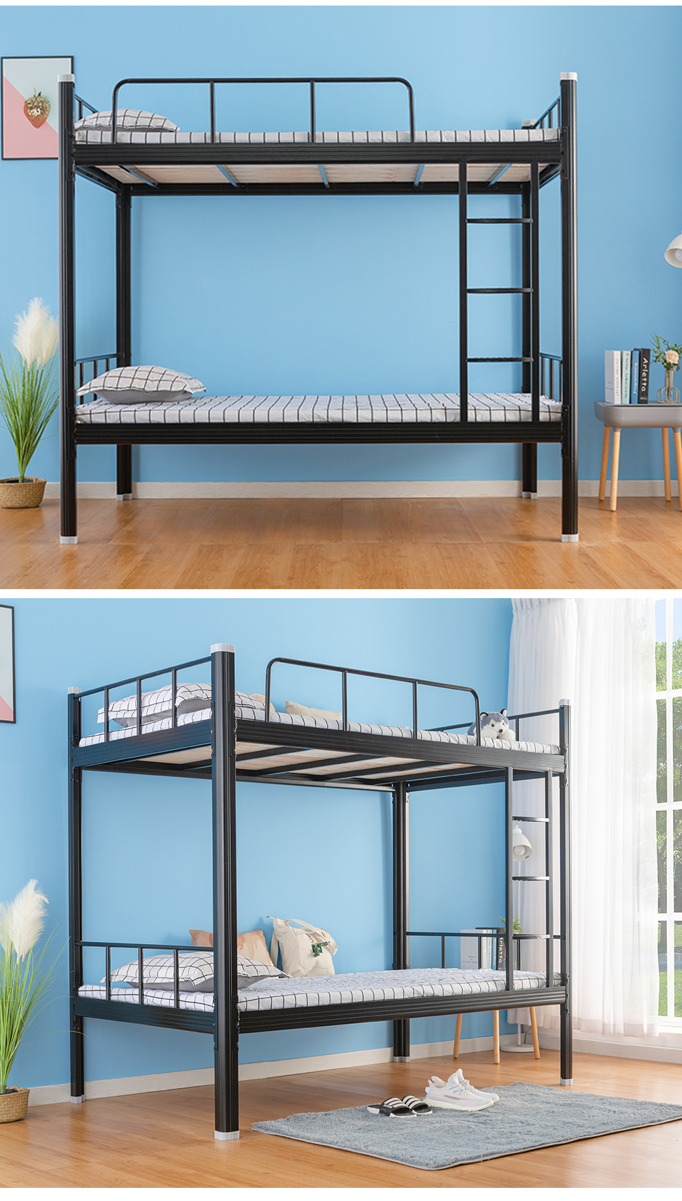 尔迈钢制双层床宿舍上下铺员工高低铁床铺公寓铁架子床学生双人床含