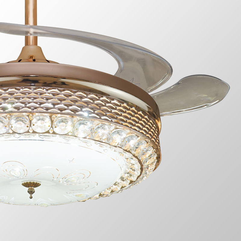 轻奢水晶吊扇灯隐形风扇灯餐厅吊灯客厅卧室变频电风扇led大吊灯