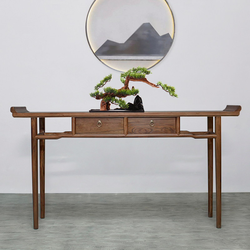 肃音玄关台a01103 新中式榆木玄关桌仿古实木玄关台禅意简约案几进入
