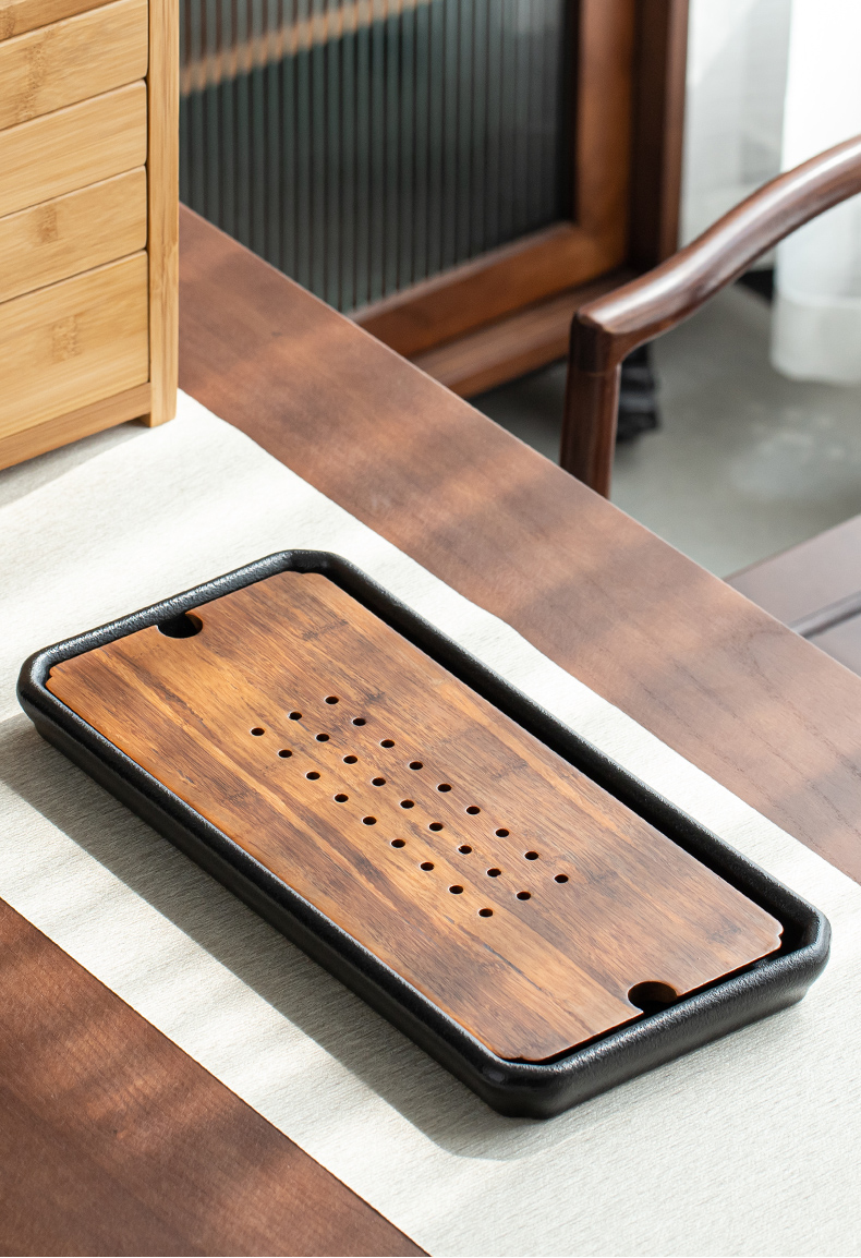 陶瓷茶盘竹制干泡茶台日式储水茶托盘大号壶承干泡盘封后重竹茶盘方盘