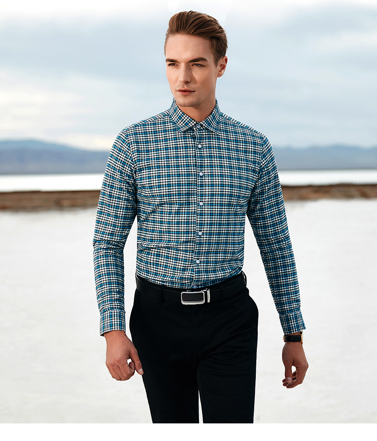 firs杉杉保暖衬衫男冬季格子磨毛加绒加厚长袖衬衣男