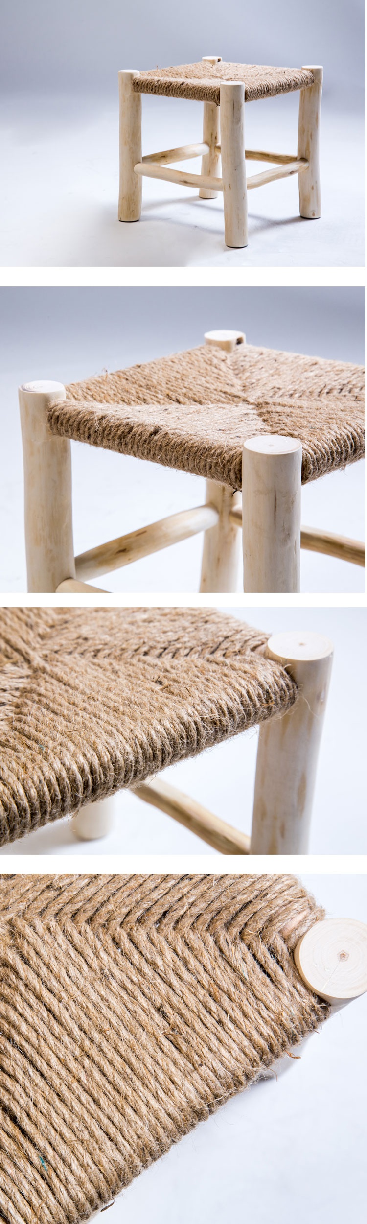 檀星星北欧麻绳编织凳手工凳板凳换鞋凳家用藤编实木凳子原木矮凳凳