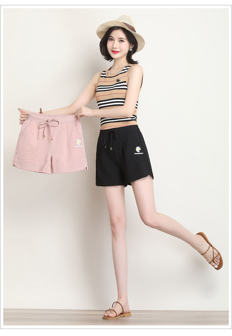 antwant刺绣短裤女夏季薄款冰丝三分裤女阔腿宽松显瘦休闲运动裤