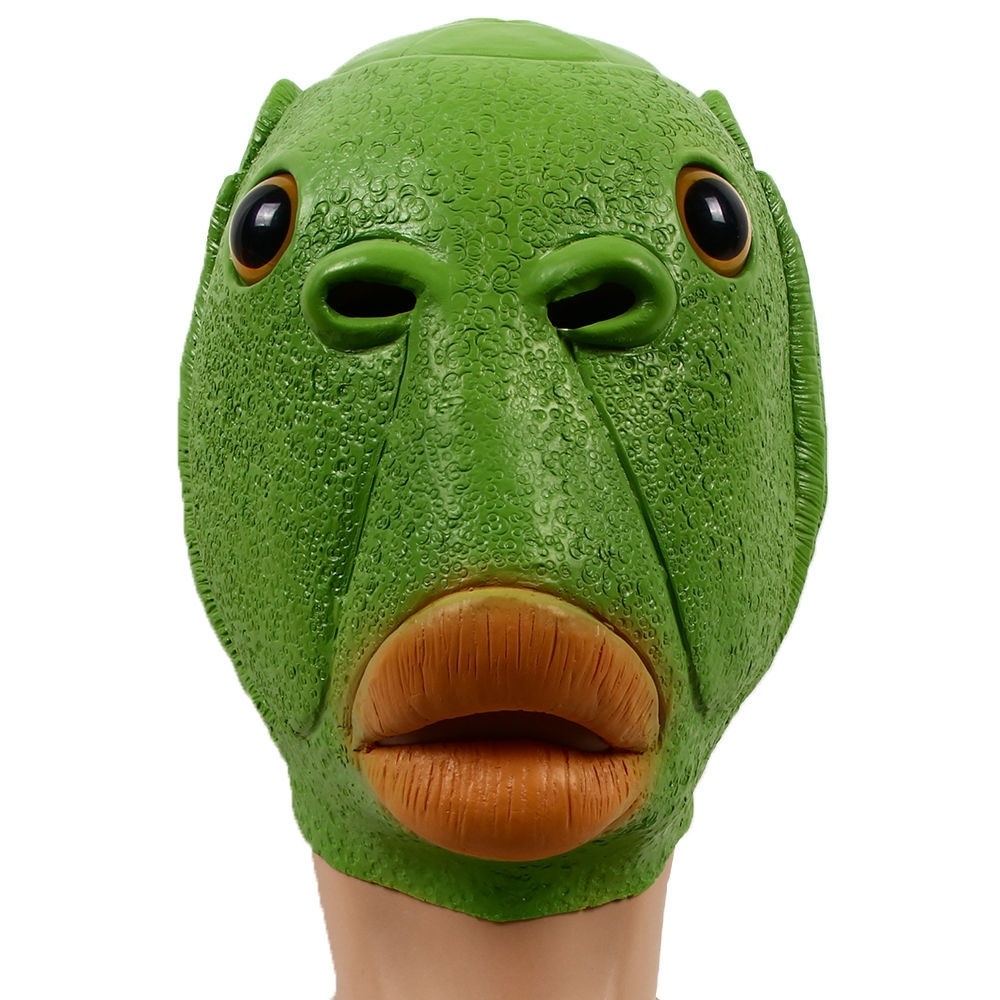 绿鱼头怪头套小孩怪鱼头面具无异味硅胶网红面罩儿童个性喝水拍照feng