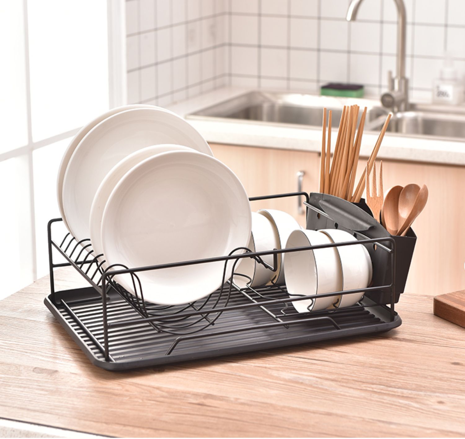厨房双层碗碟架沥水架碗筷餐具多功能收纳盒放碗碟盘子置物架台面