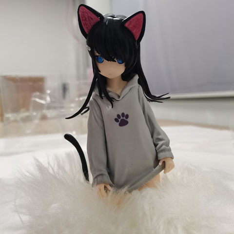 逼真毛毯优质版灰色猫耳少女绪稚机箱手办模型摆件生日礼物猫耳少女