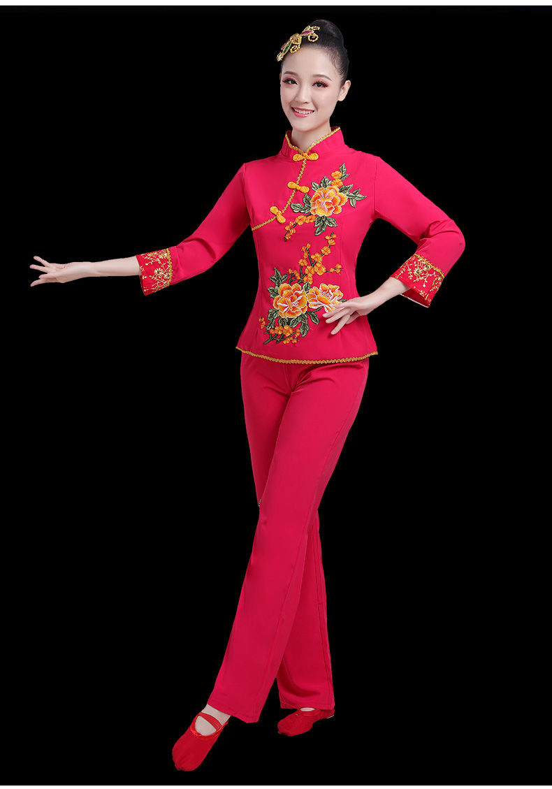 2021新款中老年演出秧歌舞服装成人女扇子舞蹈腰鼓服广场舞服套装