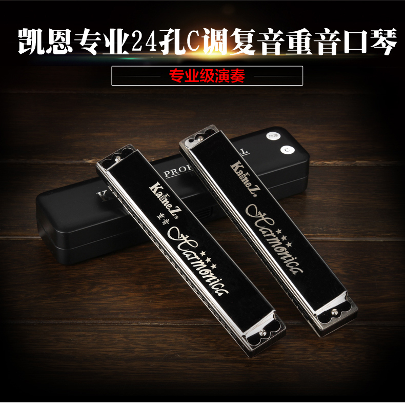 z)吹奏乐器g调重音口琴 重音口琴g调24孔上海老品牌凯恩初学者g调成人