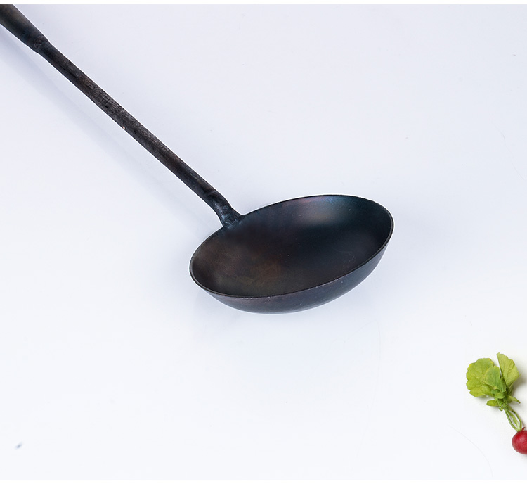 haoyangdao手工打铁勺厨房用老式长柄大炒勺厨师家用木把炒菜勺子热油