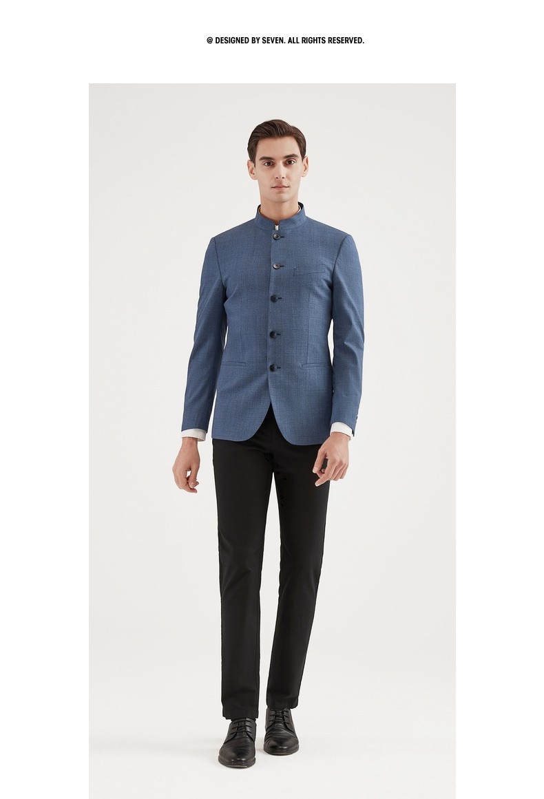 中华立领柒牌男装西服21春季时尚中国风修身青年羊毛混纺单西外套