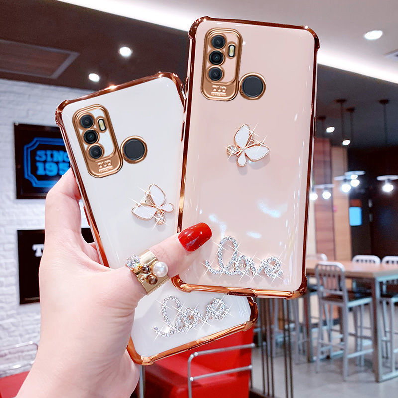 oppoa32手机壳水钻蝴蝶pdvm00全包气囊防摔保护套a32高颜值女款6d普通
