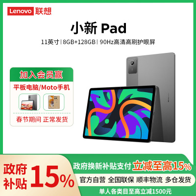 联想平板小新Pad 2024 11英寸 学习办公娱乐影音平板电脑 莱茵硬件级低蓝光 学习模式 90Hz高清高刷护眼屏 支持联想手写笔 8GB+128GB WIFI 鸽子灰