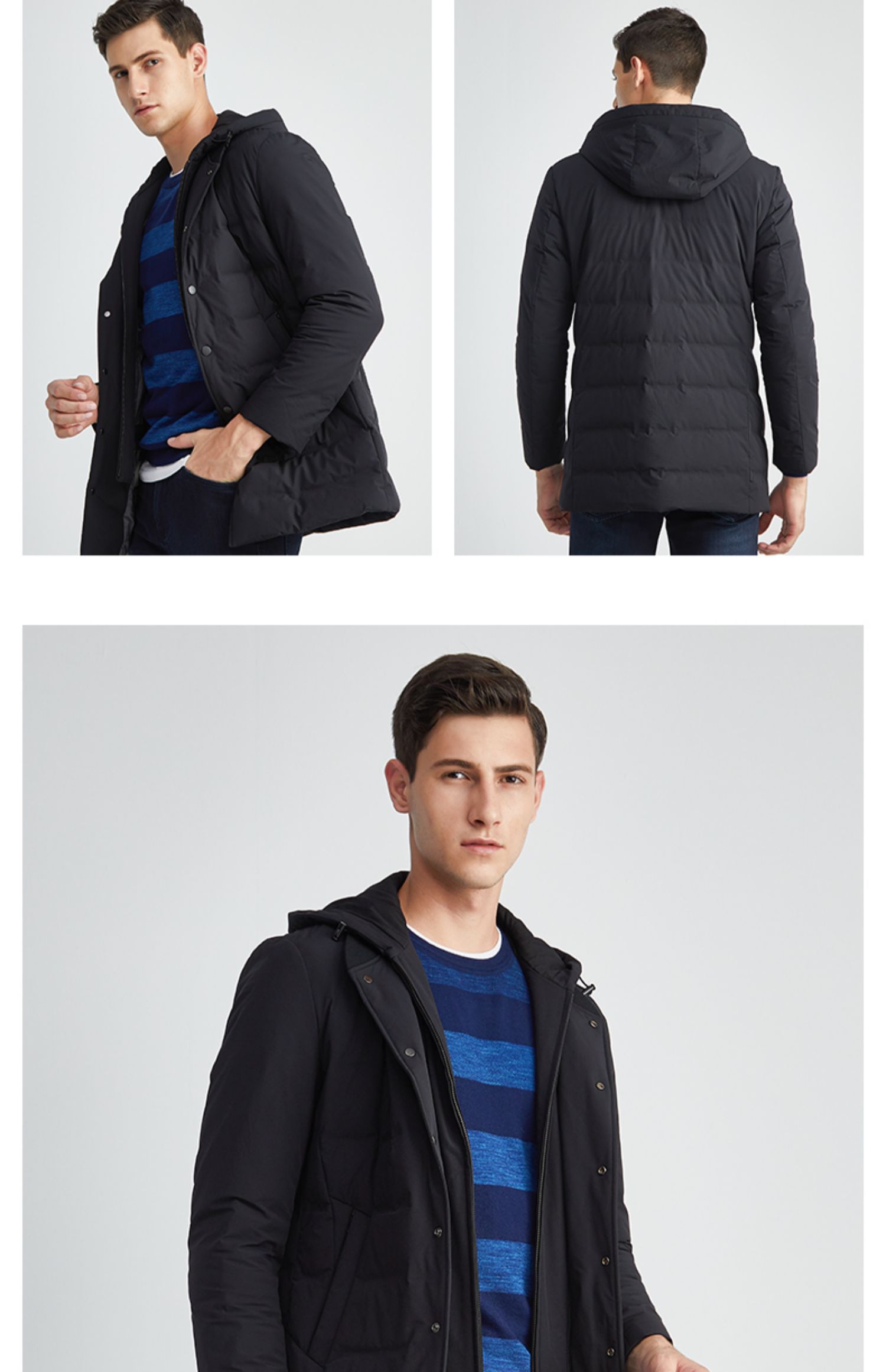 报喜鸟男装冬季休闲连帽羽绒服中长款男士修身冬天潮流厚款外套