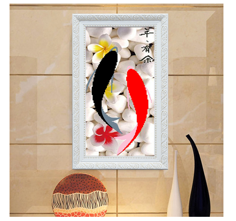 绣十字绣满钻客厅餐厅简约现代年年有余鱼只贴鱼新一代魔方圆钻40x8