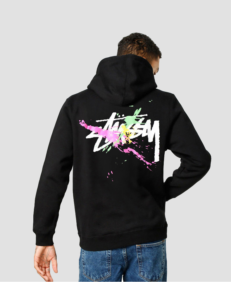 stussy连帽卫衣男冬季新款欧美潮牌斯图西泼墨宽松套头衫外套