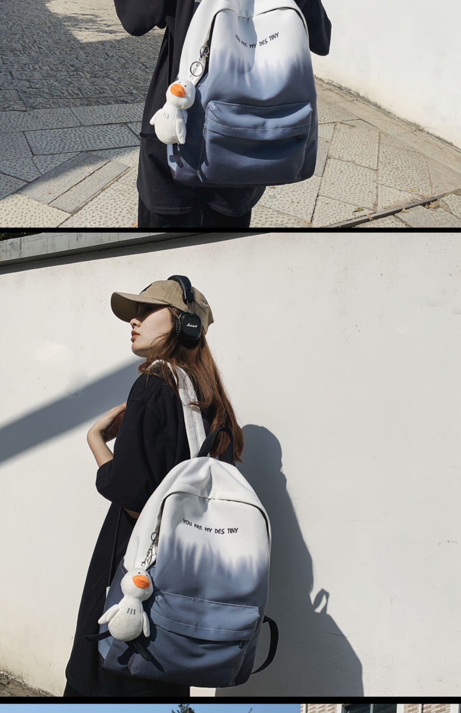 fenghou书包女简约日系ins潮流渐变色帆布背包高中大学生初中生双肩包