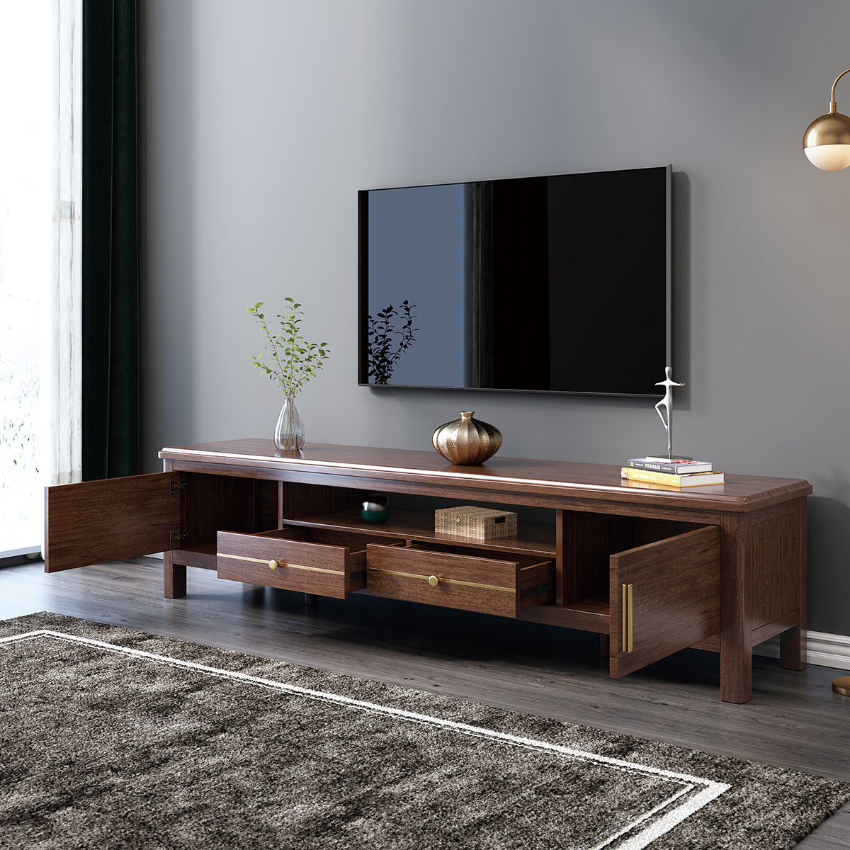 木格尚品轻奢实木电视柜新中式大小户型茶几电视柜现代简约北欧客厅