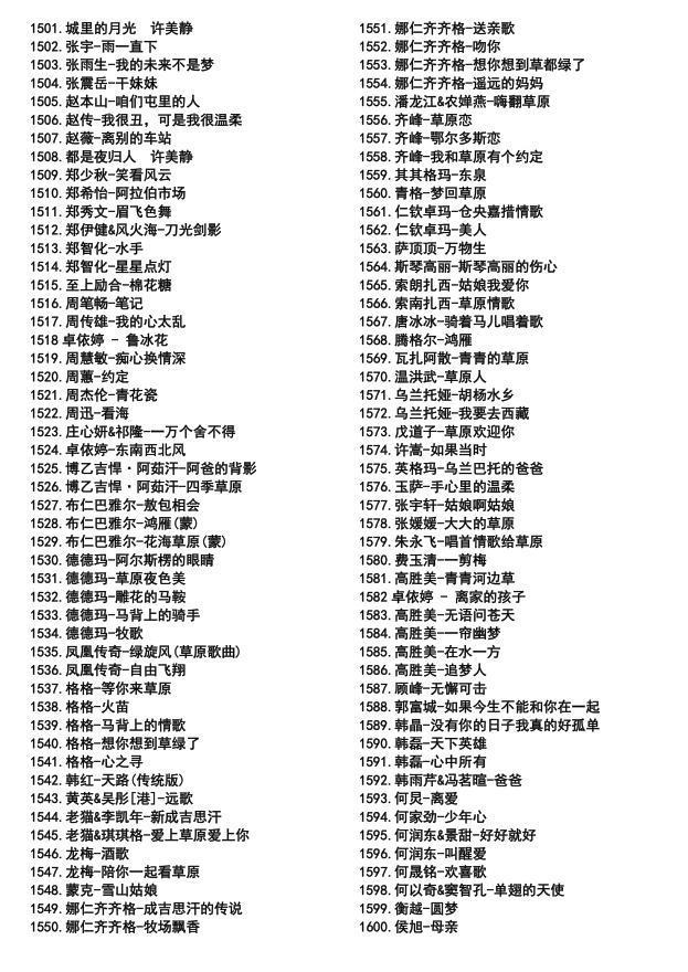 《怀旧老歌》50首目录