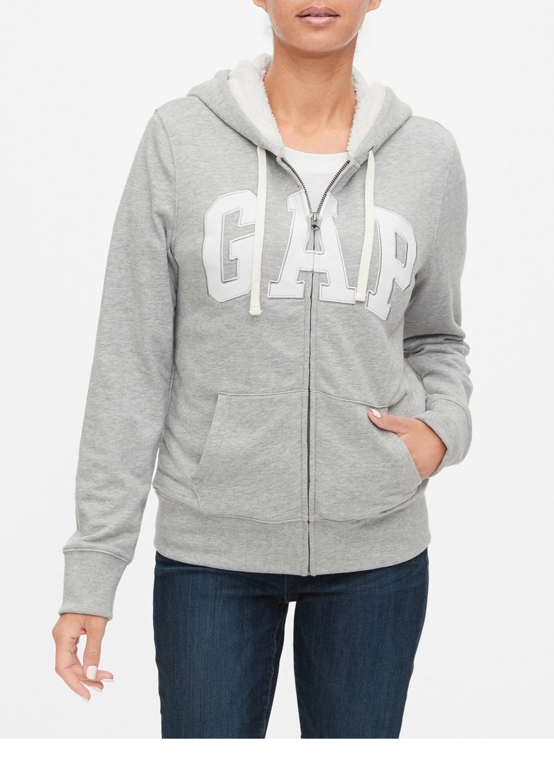 gap女装logo仿羊羔绒保暖卫衣621524冬季新款开衫