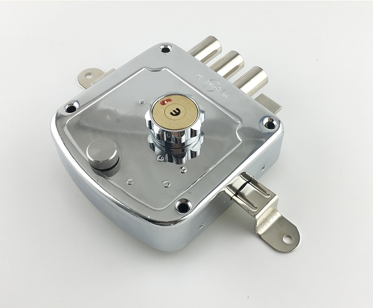 老式外装天地锁安闪电客防盗门锁大天地锁背面包锁四孔铁门