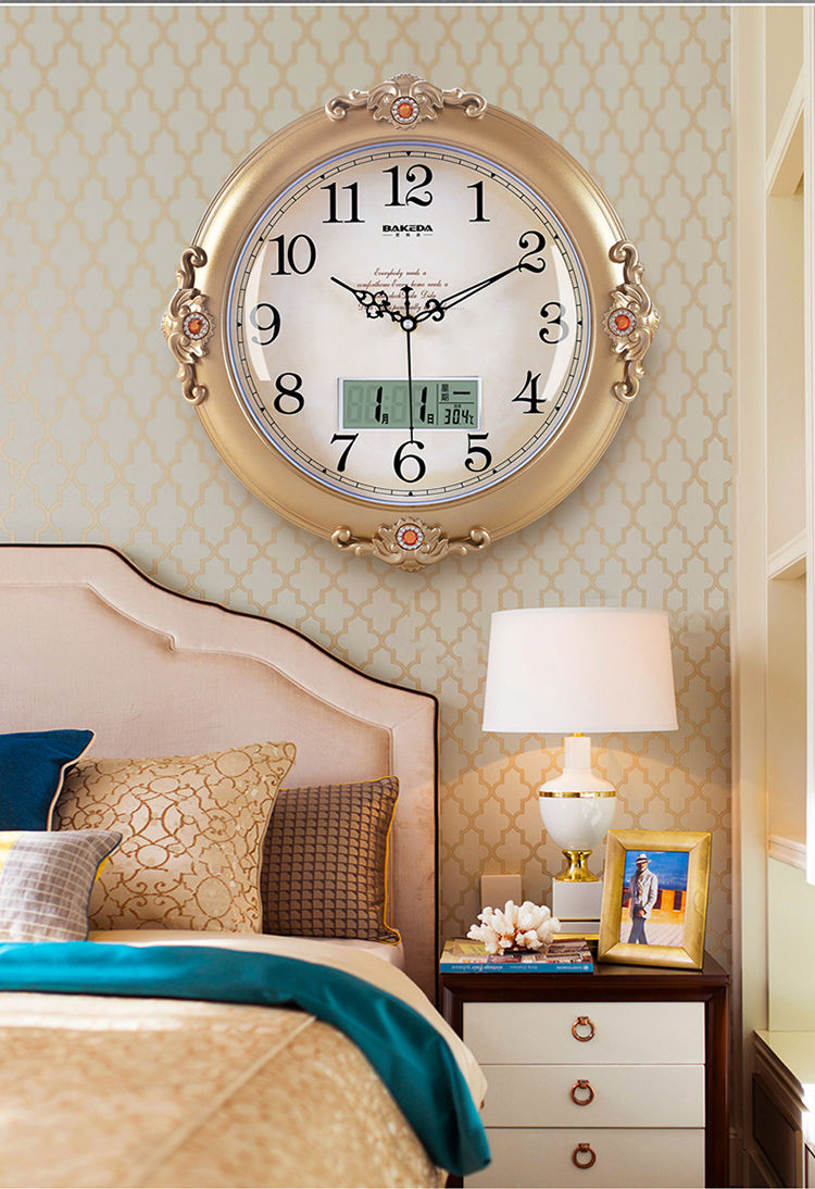 现代客厅静音挂钟时尚创意时钟个性田园大钟表欧式挂表家用石英钟24cm