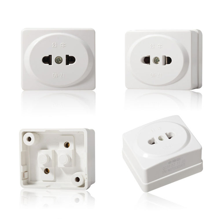 公牛明装插座二孔二眼插板小型2脚单孔220v迷你二脚扁圆孔10a 正品