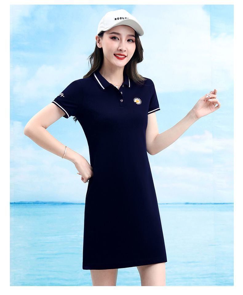 tpxhe休闲连衣裙女夏季新款2021年韩版翻领运动收腰polo衫中长t恤裙子