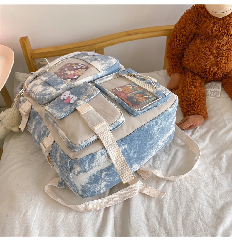 2021新款扎染书包女大学生ins少女背包清新帆布高中生双肩包夏天灰色