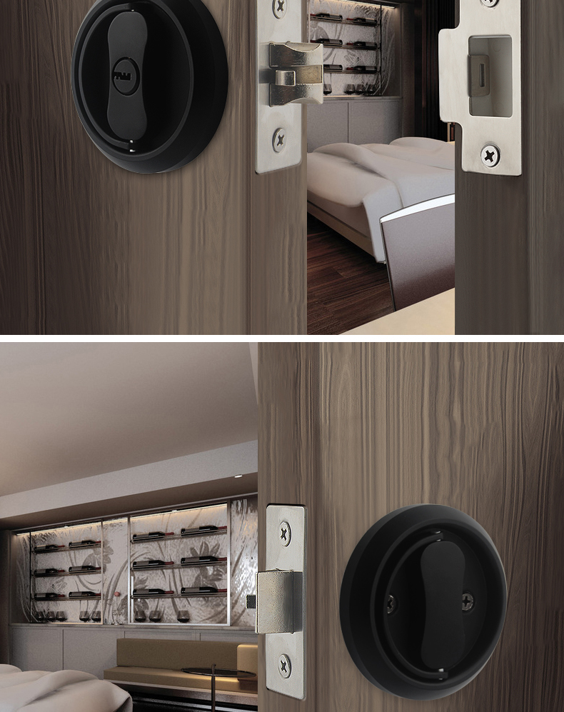 jing ping拉环锁隐形背景墙门锁卧室内推拉房门仓库门暗锁卫生间双钩