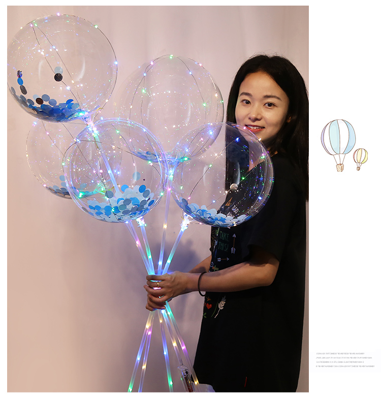 发光气球带灯网红透明波波球七彩夜光手持棒杆地推街卖微商小礼品