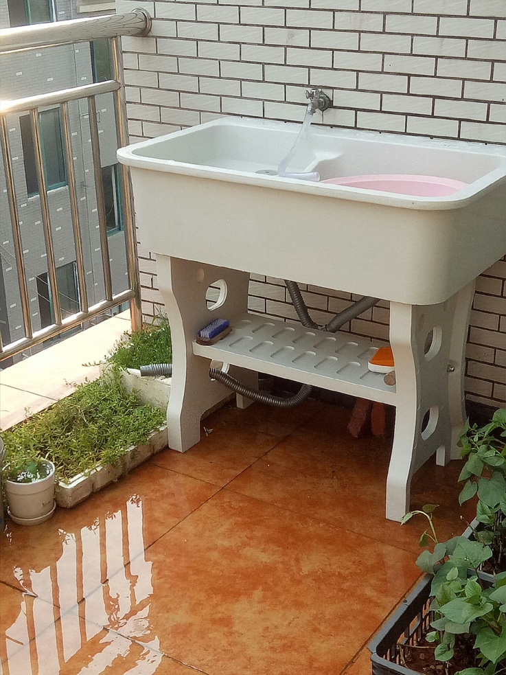 石英石洗衣池阳台家用洗衣台带搓板石头古达洗衣池大理石一体水池水槽