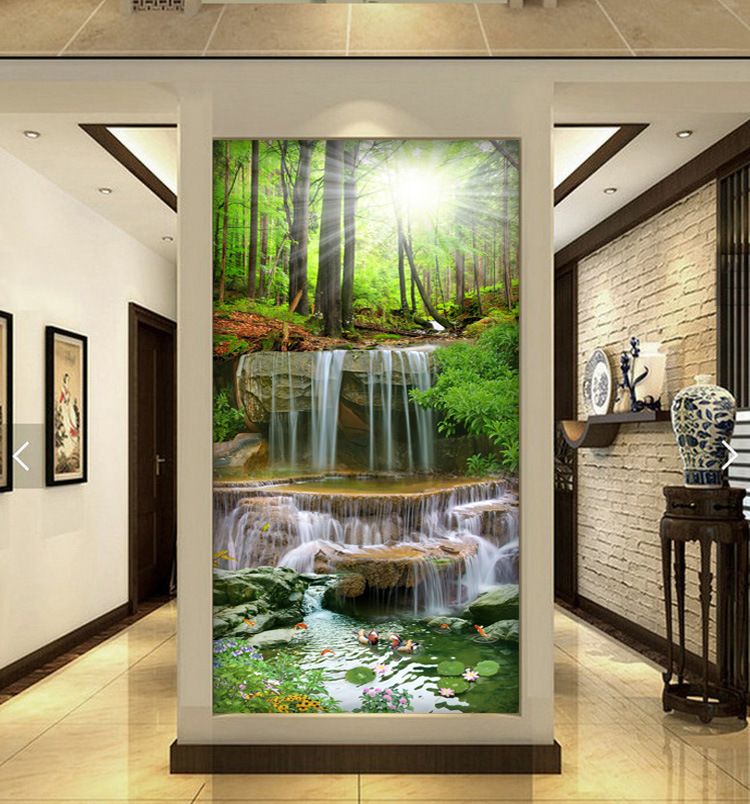 玄关过道背景墙贴画贴纸自粘壁纸3d立体壁画墙纸风景山水画风水画