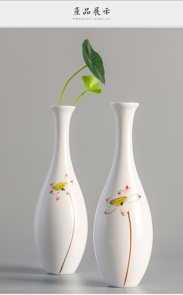 脂白手绘莲花羊脂观音玉净瓶插花佛前摆件莲花净水瓶供具禅意佛具用品