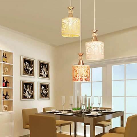 led餐厅吊灯现代简约饭厅灯美式直圆盘三头吧台吊灯创意餐桌灯具