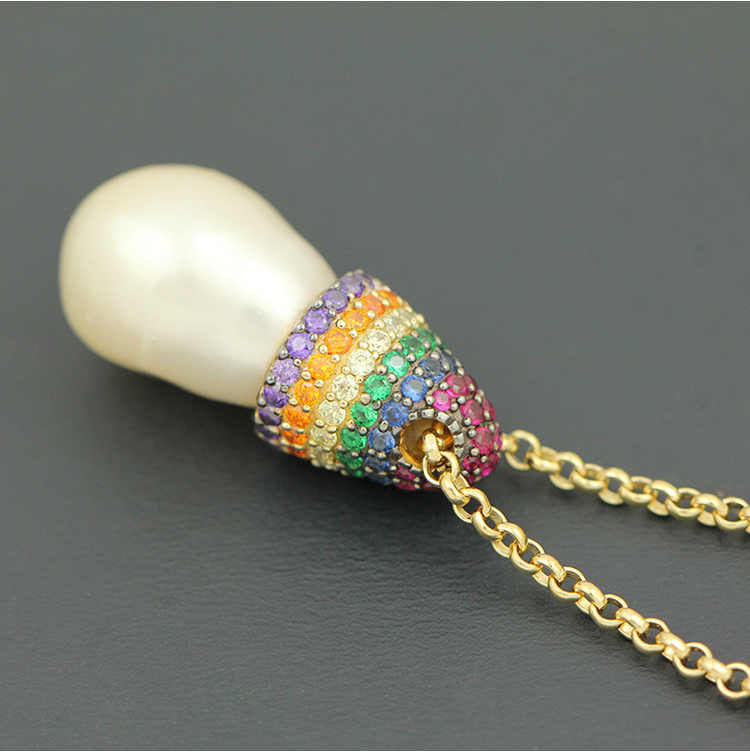 apmmonaco彩虹珍珠项链女士时尚设计感锁骨链时尚925银吊坠颈链可调节