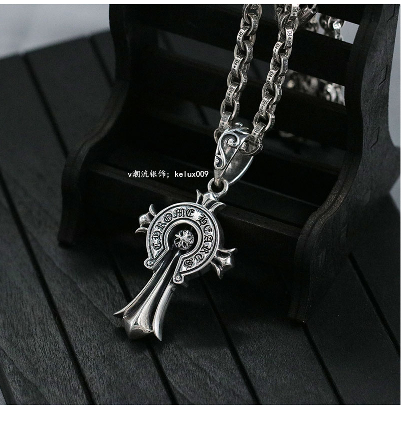 克罗心925纯银复古潮童军花吊坠女字母项链男 jimi