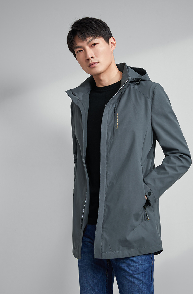 hla海澜之家男装简约净色夹克2020春季中长款挺括连帽外套男hwjad1q00