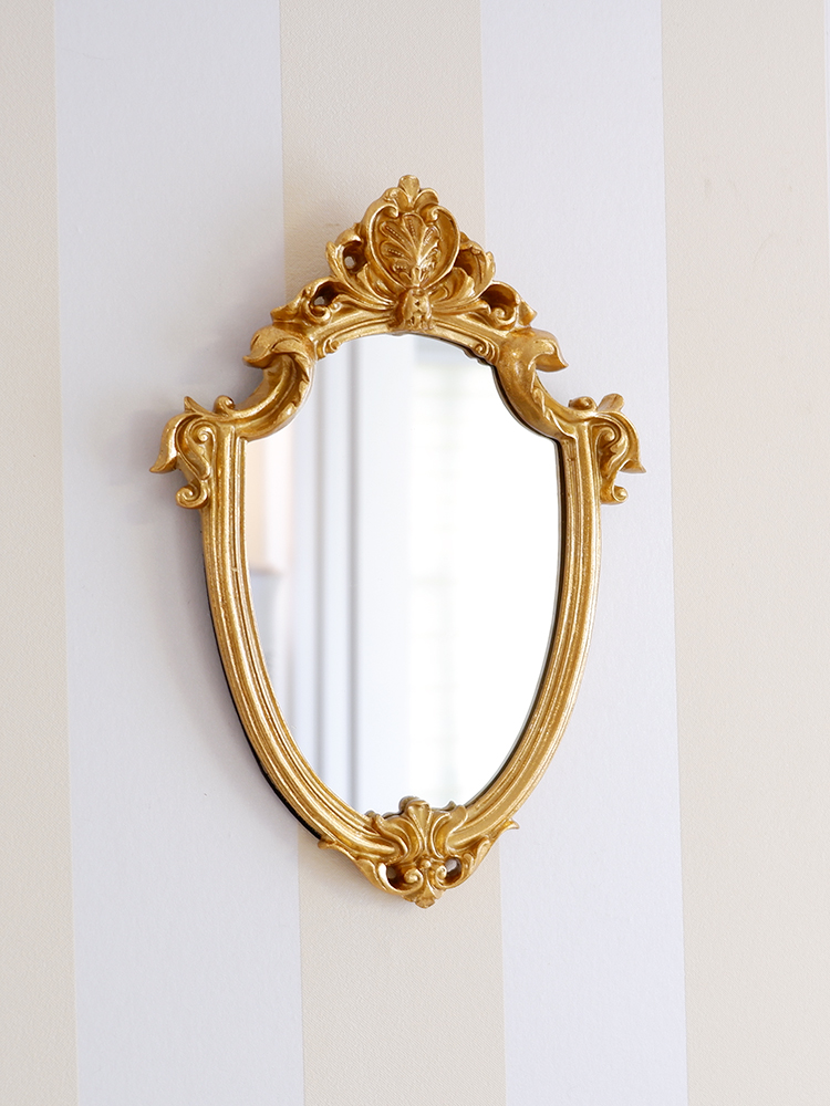 欧式复古风浮雕化妆镜轻奢桌面少女心台式梳妆镜挂墙金色单面镜子》无