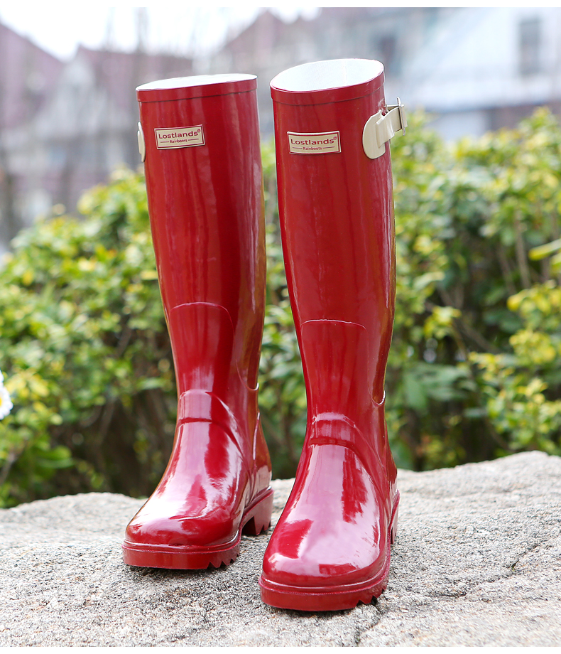 帅气搭扣机车春季雨鞋高筒女士水鞋女式雨靴机车风套鞋 闪潮